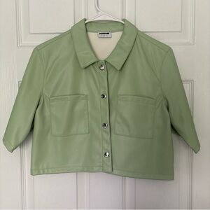 Noisy May Green Cropped Faux Leather Top
